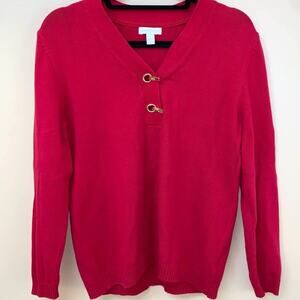 Charter Club Red Knit Gold Clasps Sweater Size: Large